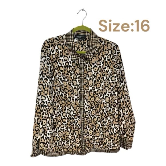 Jones New York Tops - JONES NEW YORK ANIMAL/HOUNDSTOOTH PRINT BLOUSE SIZE: 16 #Z